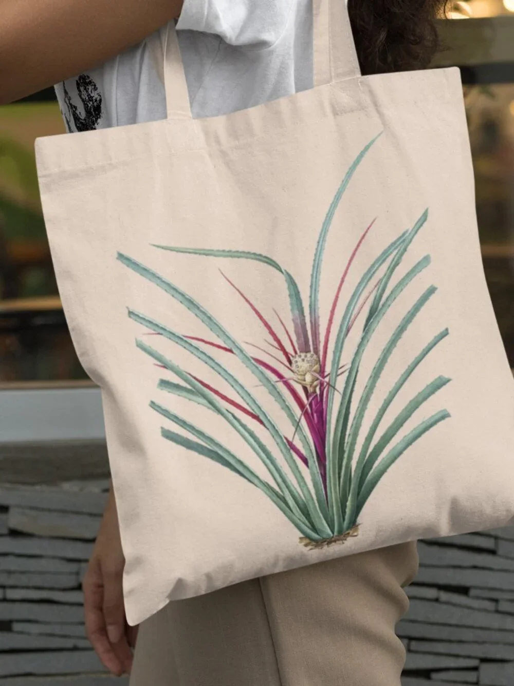 Bromeliad Vintage Botanical Print Graphic Canvas Tote Bag